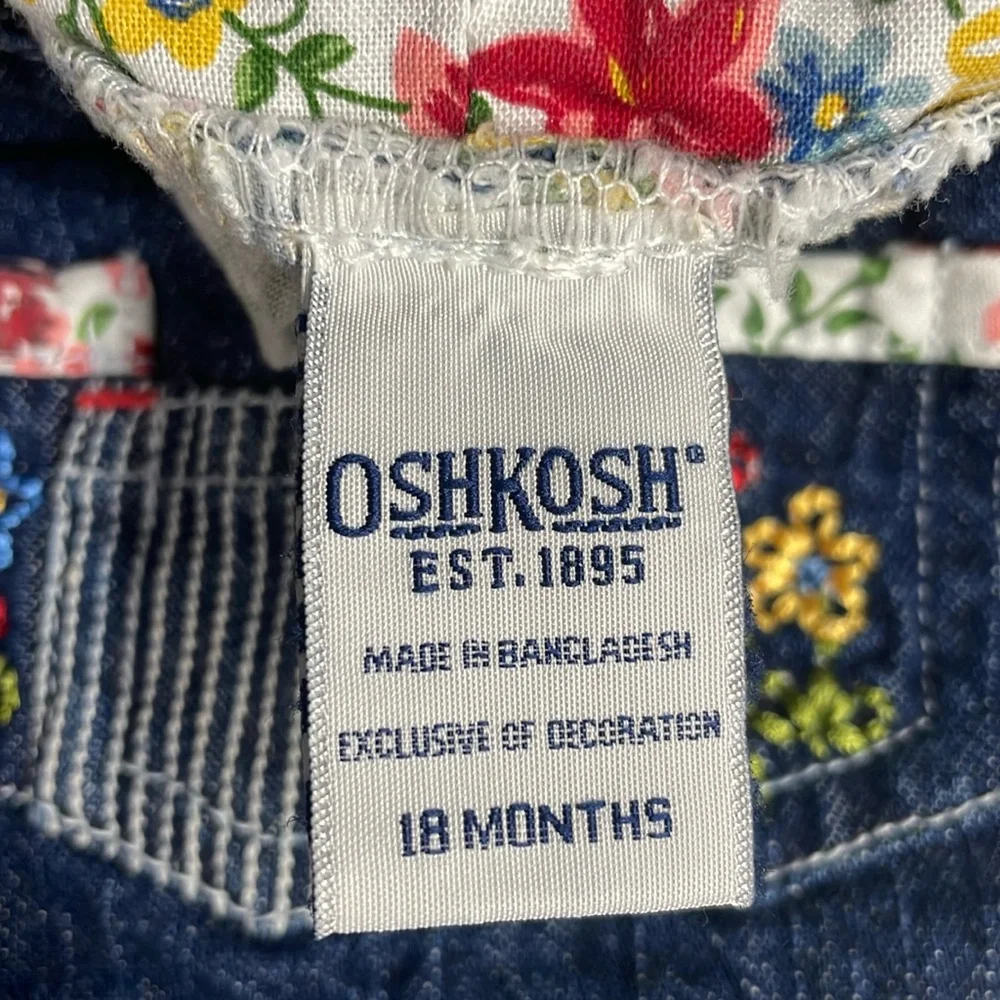 Vintage Oshkosh floral and denim 3 patch pocket overall dress Size 18M